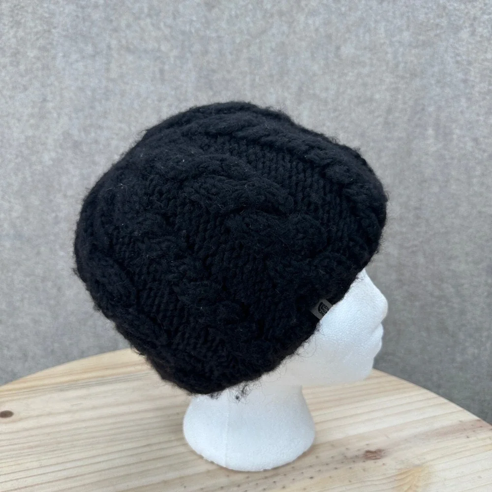 The North Face Beanie Unisex OS Black Cable Knit Wool Blend Fleece Lined Hat